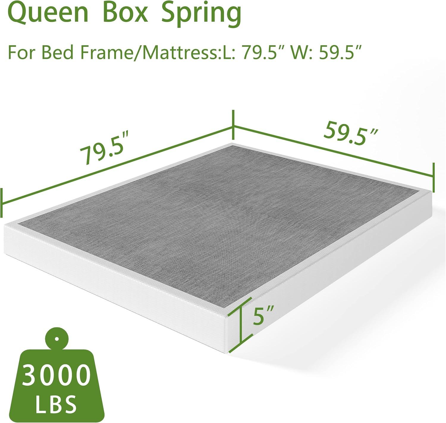 King Size Bed Frame, 5 Inch Low Profile Metal Box Spring with Fabric Bed Cover, 2500lbs Heavy Duty Steel Structure Mattress Base, Noise-Free Bed Foundation, Easy Assembly, Black