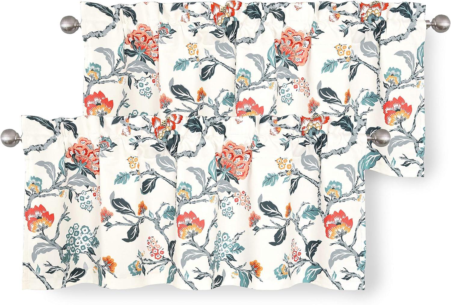 DriftAway Ada Floral Lined Thermal Insulated Room Darkening Blackout Grommet Window Curtains, 2 Panels, 52" x 72", Ivory Orange Teal