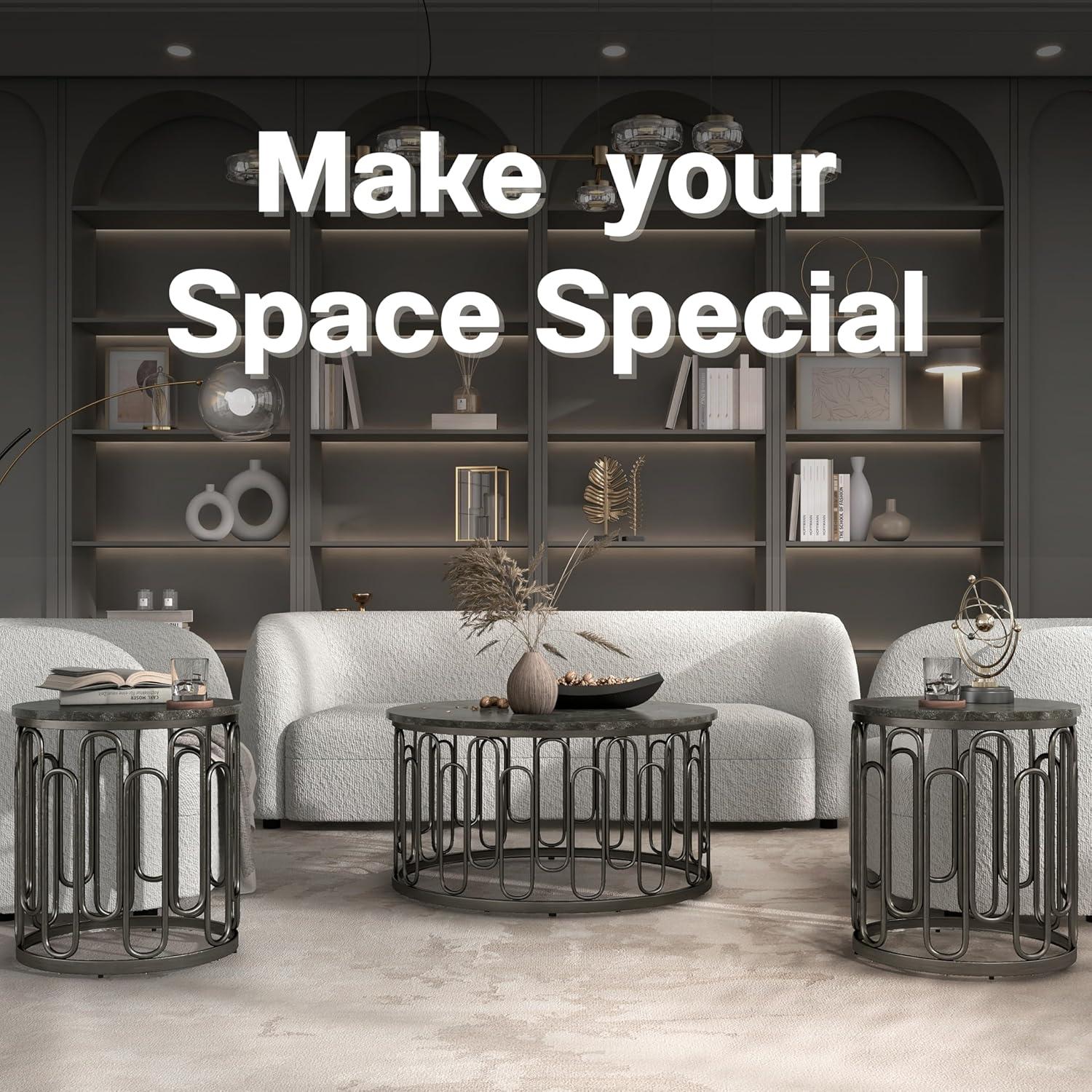 Furniture of America Saz Metal Stone Top Small End Table, Black