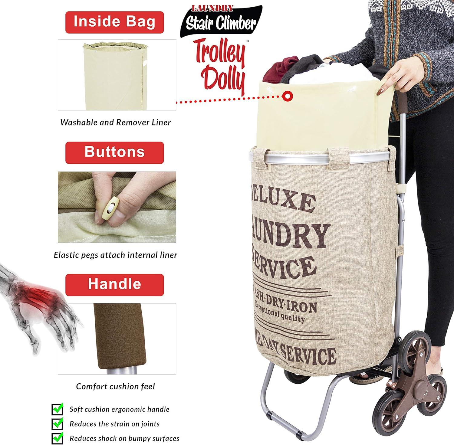 dbest products Stair Climber Trolley Dolly with Laundry Hamper, Beige