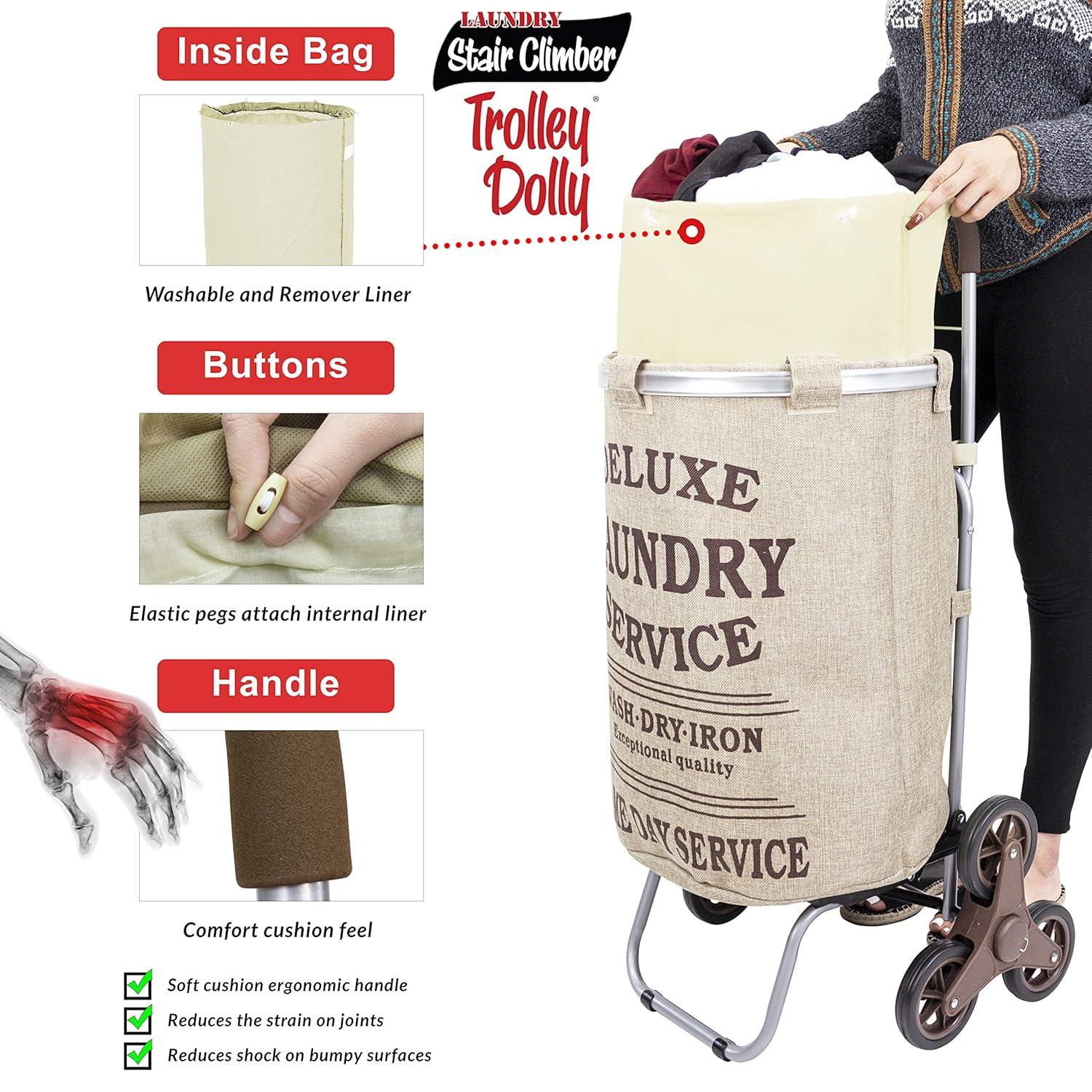 dbest products Stair Climber Trolley Dolly with Laundry Hamper, Beige