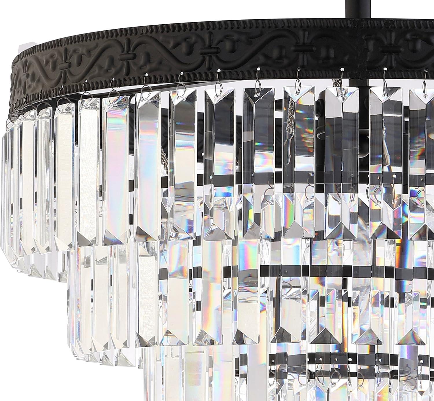 JONATHAN Y JYL9007B Wyatt 20" 4-Light Crystal LED Chandelier, Contemporary, Classic, Traditional for living room, dinning room, bedroom, office Bulb Included, Bronze/ Clear