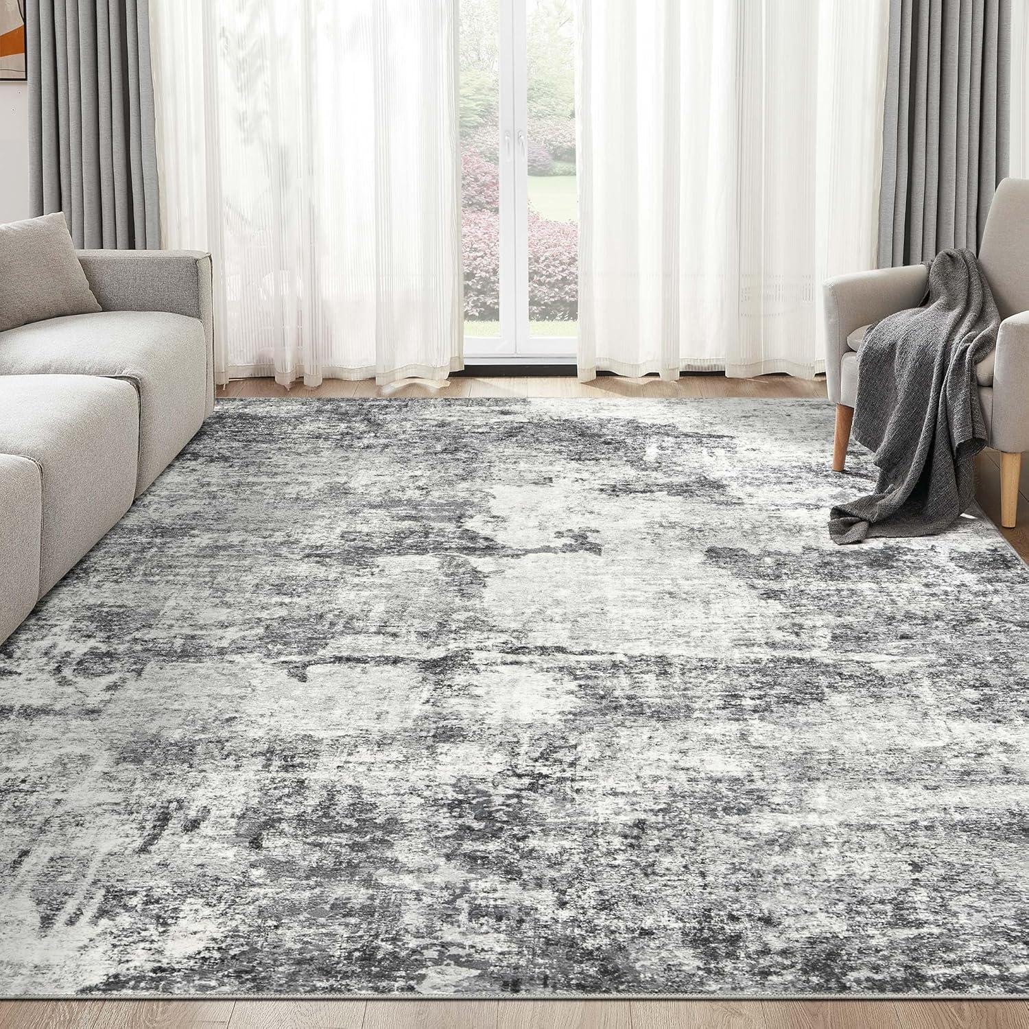 BERTHMEER 9'x12' Large Area Rugs for Living Room Bedroom Dining Room Office Farmhouse Abstract Modern Grey Rugs Washable Rugs Non-slip