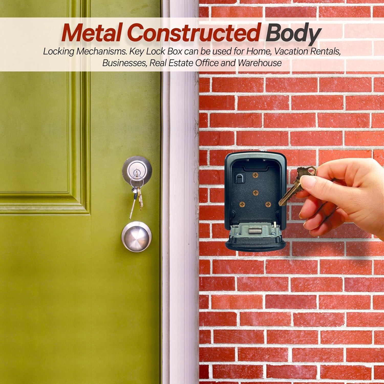 Iron Lock - Small Wall Mount Key Lock Box with 4-Digit Combo Resettable Code, Waterproof Lockbox