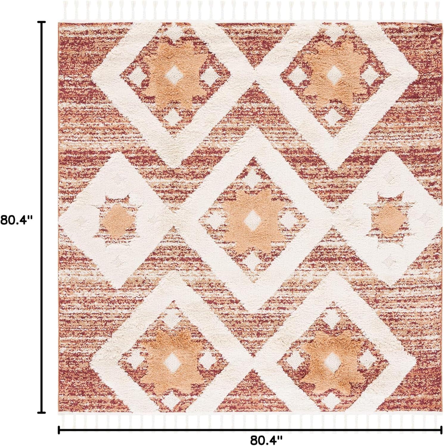 Moroccan Tassel Shag MTS664 Power Loomed Indoor Area Rug - Rust/Ivory - 6'7"x6'7" - Safavieh