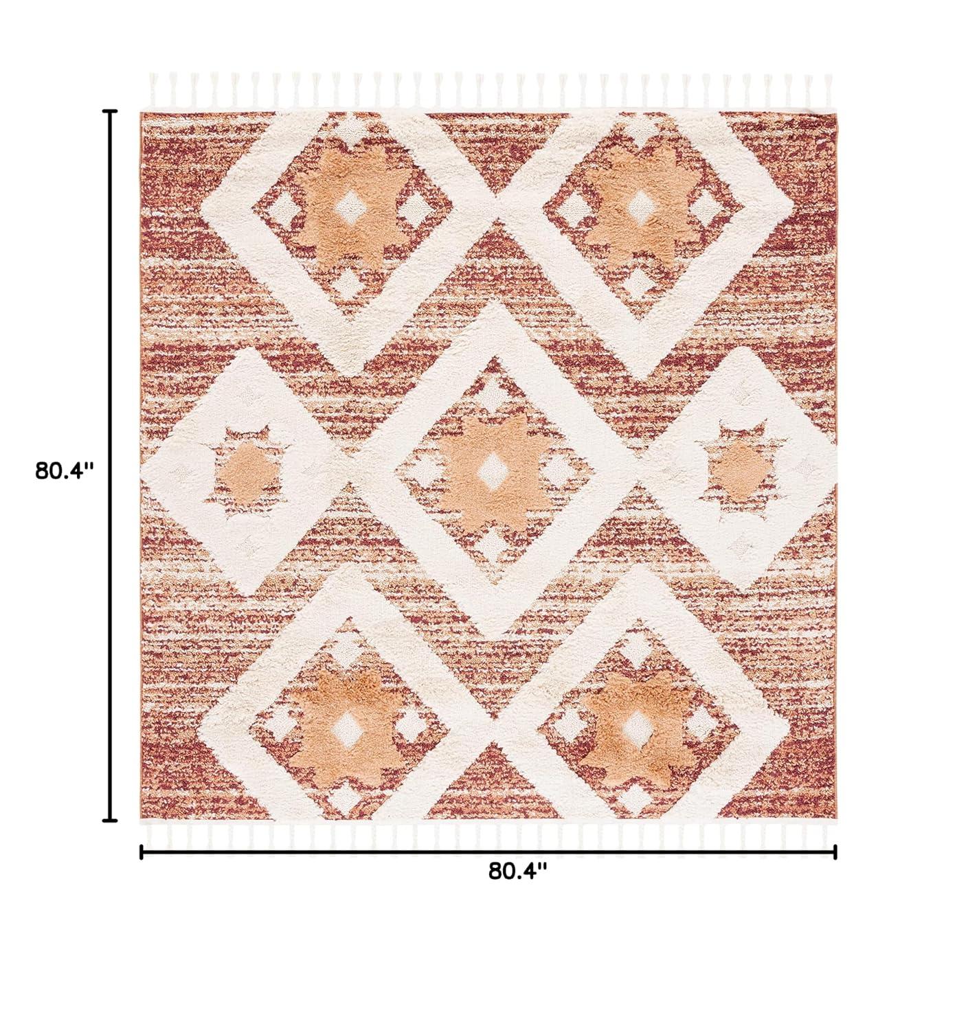 Moroccan Tassel Shag MTS664 Power Loomed Indoor Area Rug - Rust/Ivory - 6'7"x6'7" - Safavieh
