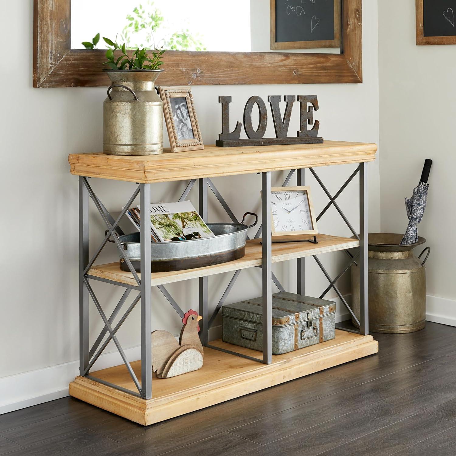 DecMode 48" x 34" Brown Wood 3-Tier Shelving Unit, 1-Piece