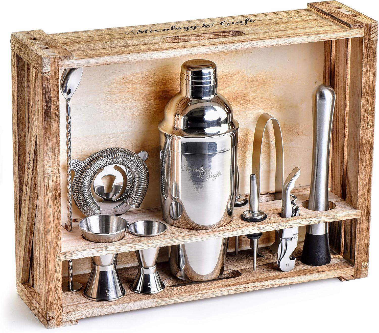 Silver Stainless Steel 11-Piece Bartender Kit with Wood Stand