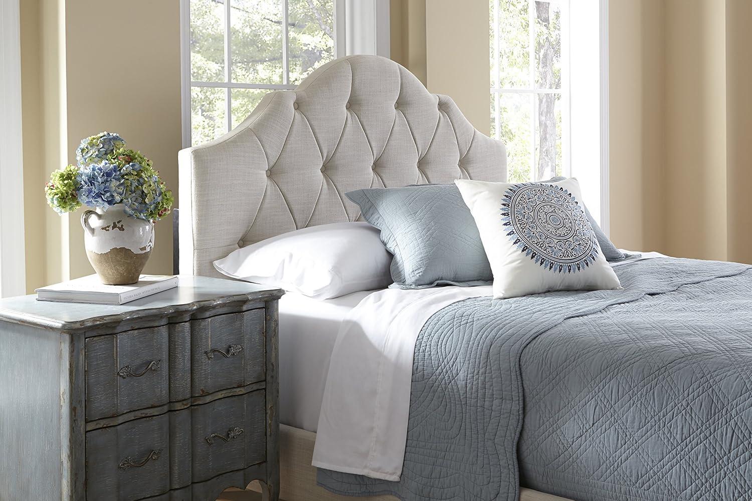 Beige Tufted Upholstered Queen Bed with Wood Frame