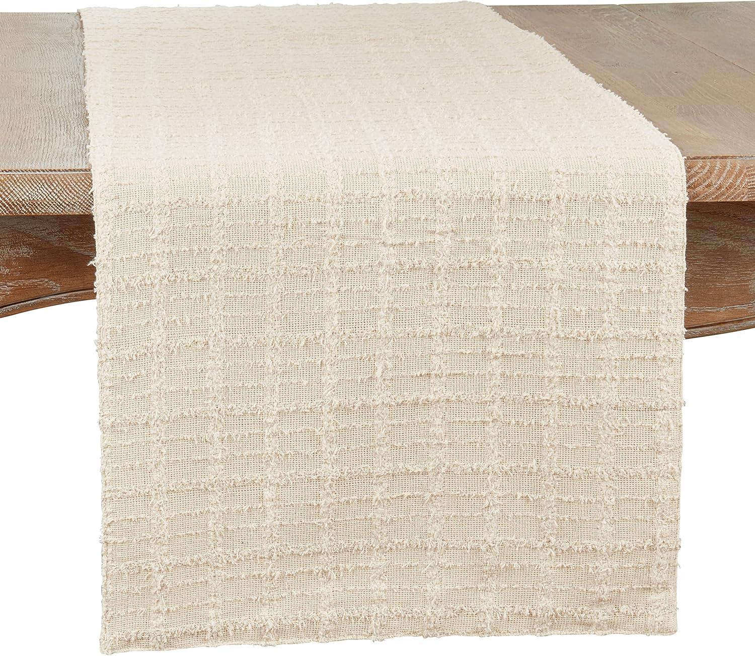 Saro Lifestyle Cotton Table Runner with Texture Design, 13"x72", Beige