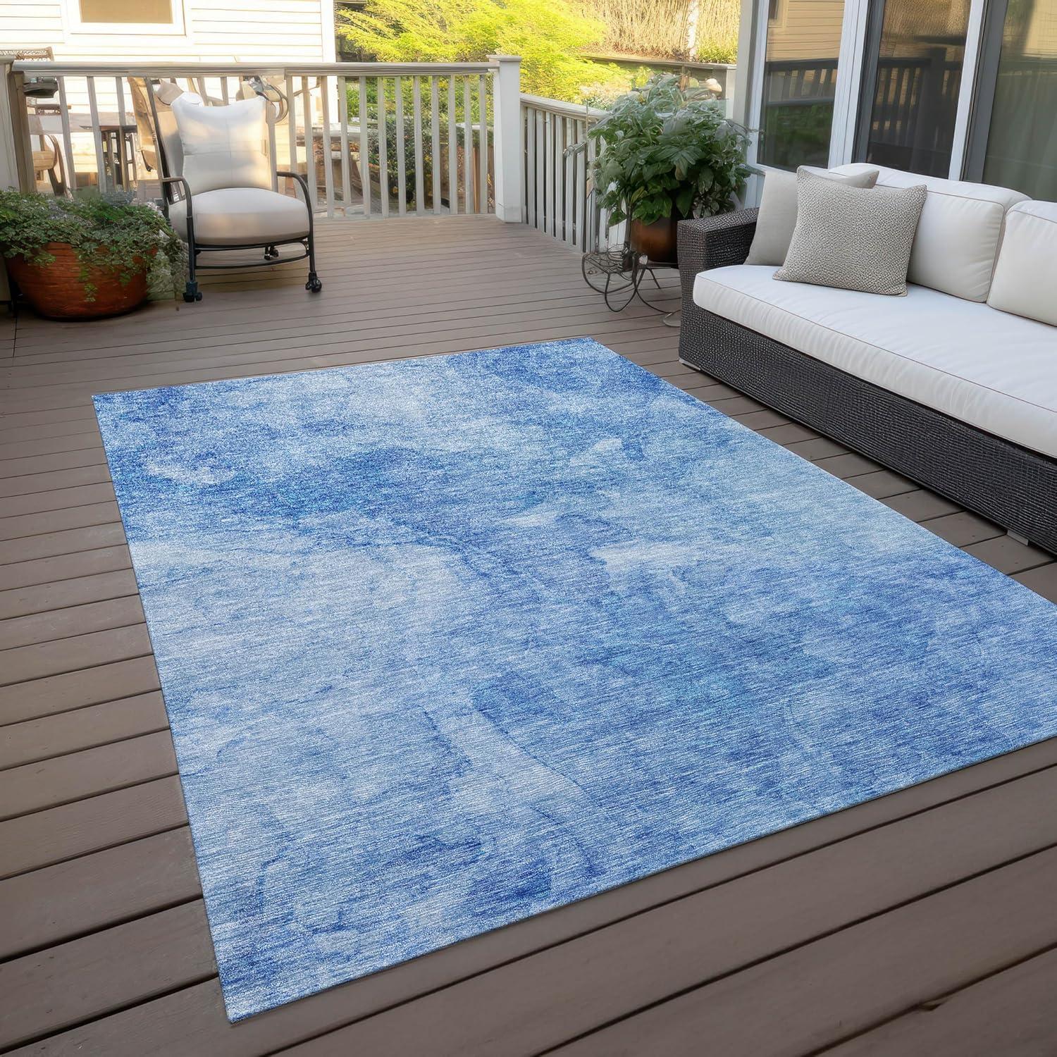 Blue Rectangular Machine-Washable Synthetic Area Rug 3' x 5'