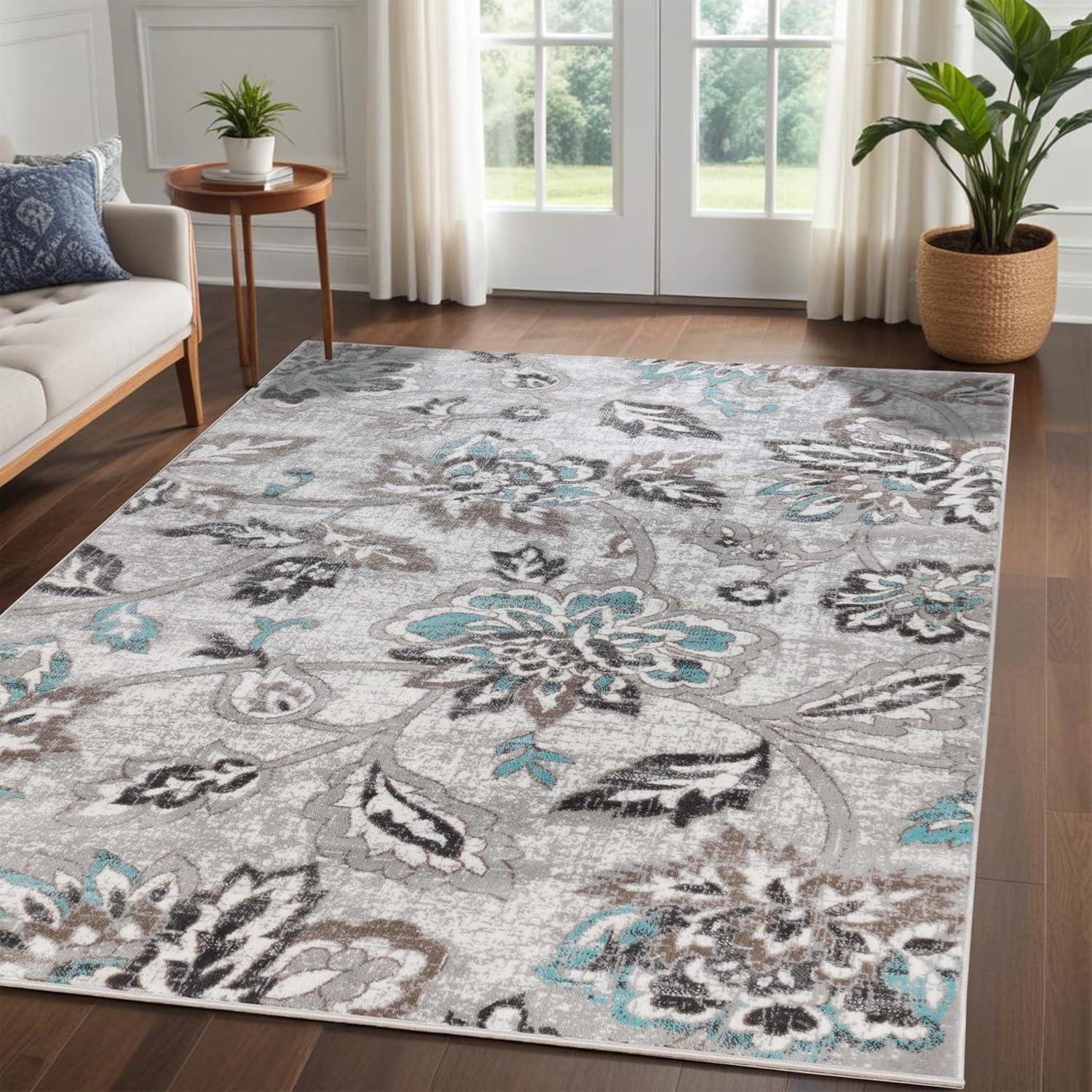 Superior Jacobean Floral Indoor Area Rug, 4' x 6', Deep Royal