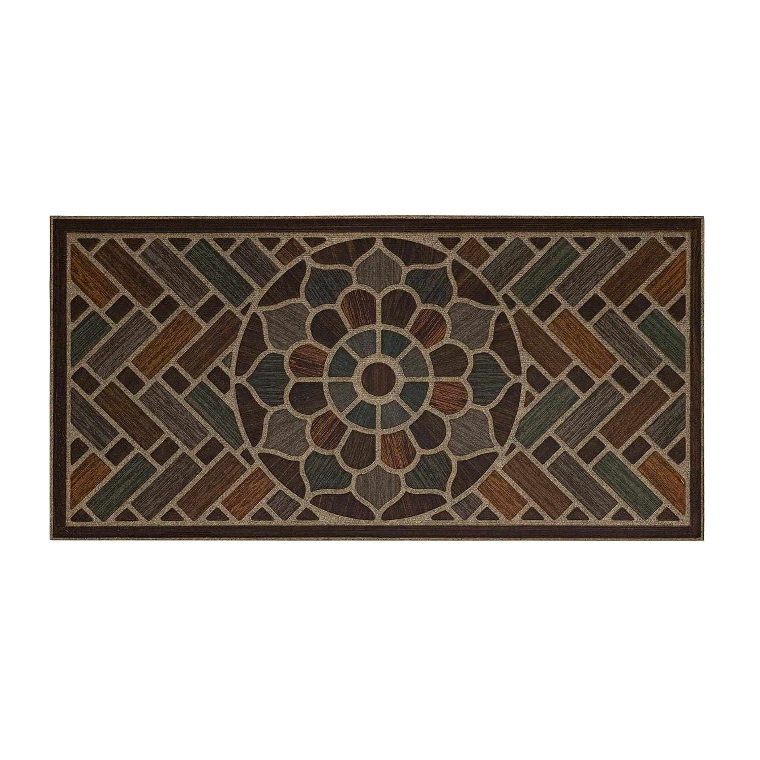 Mohawk Home Entry Recycled Rubber Non- Slip Indoor Outdoor Stoney Medallion Brown & Blue Oversize Doormat 2' x 4'