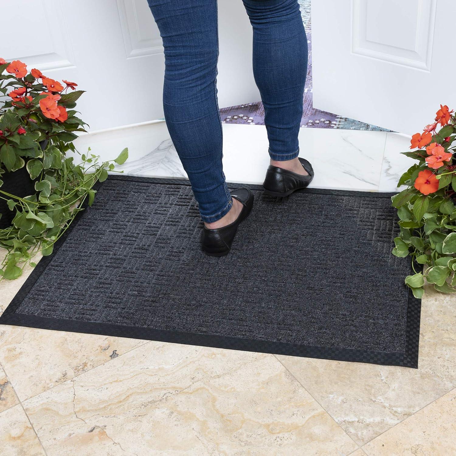 Ottomanson Easy clean, Waterproof Non-Slip Indoor/Outdoor Rubber Doormat, Black