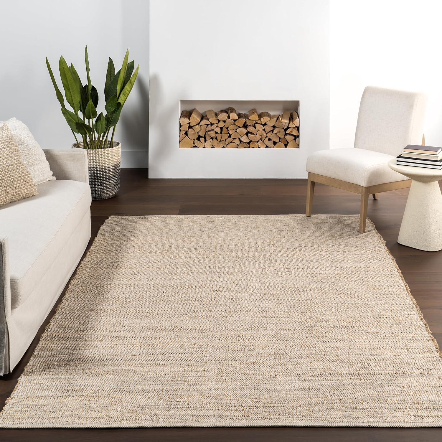 Nuloom 4x6 Elfriede Jute & Cotton Hand Woven Indoor Area Rug, Natural, Solid Rustic Farmhouse Style Natural Fiber Bedroom, Living Room,