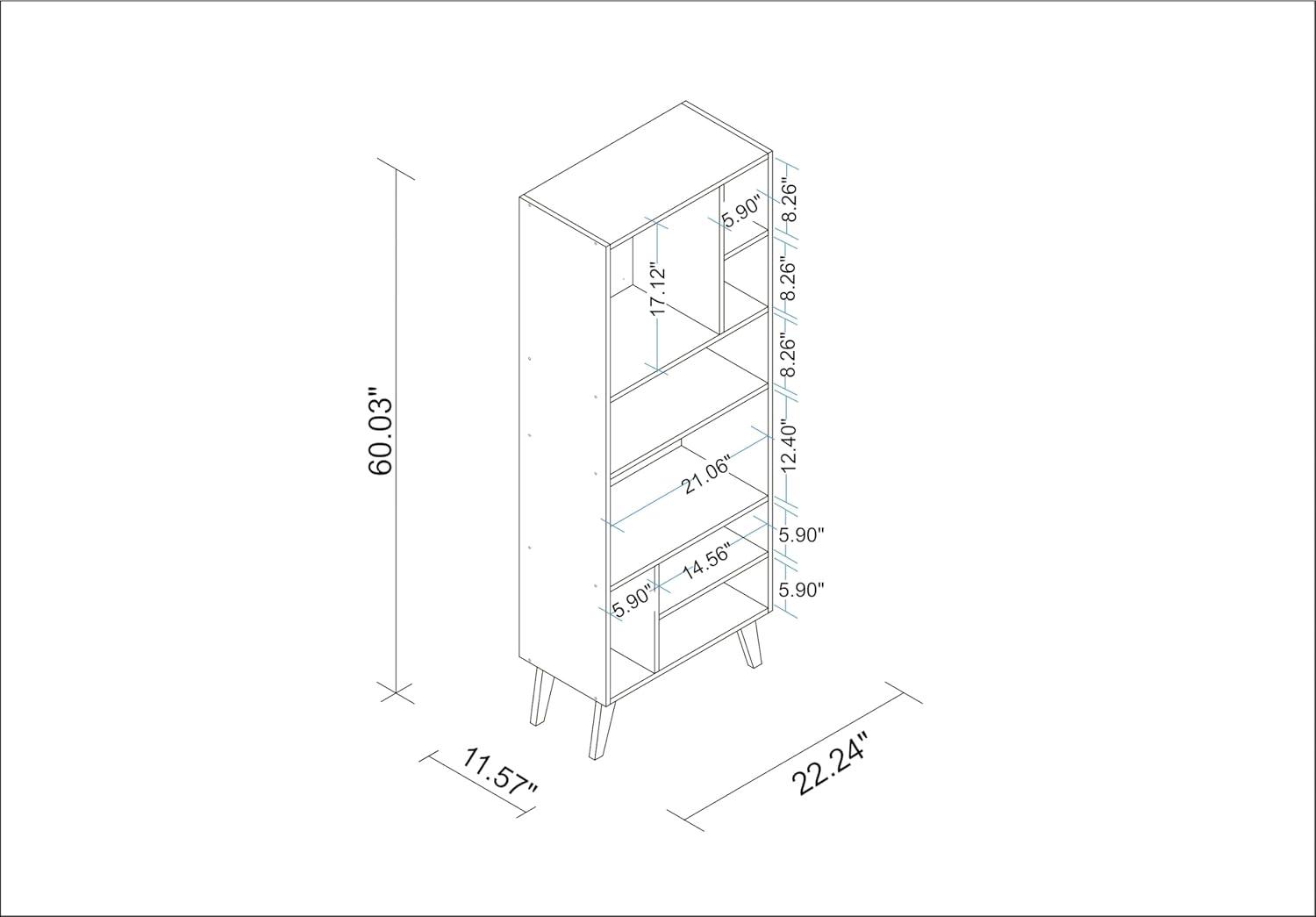 Manhattan Comfort 60.03" Tall Warren Bookshelf White/Black Feet - Manhattan Comfort: Mid-Century Modern 8-Shelf Storage, Matte Finish