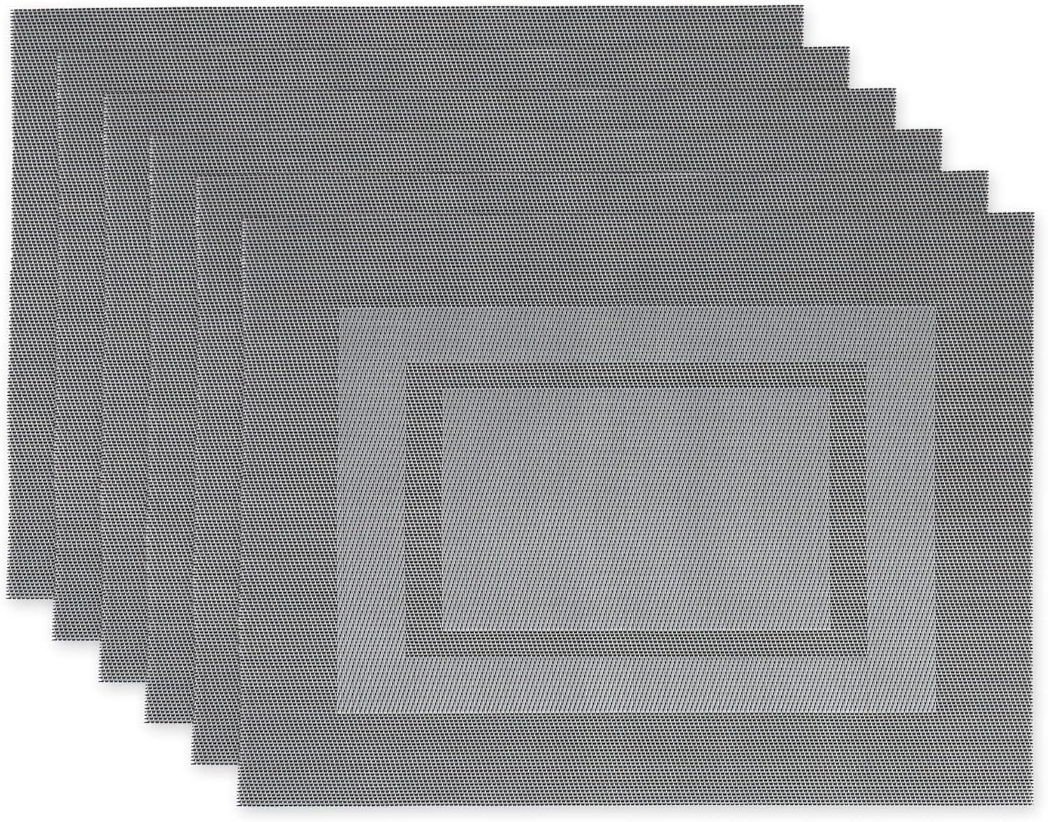 Gray Double Border Vinyl Rectangle Placemats, Set of 6