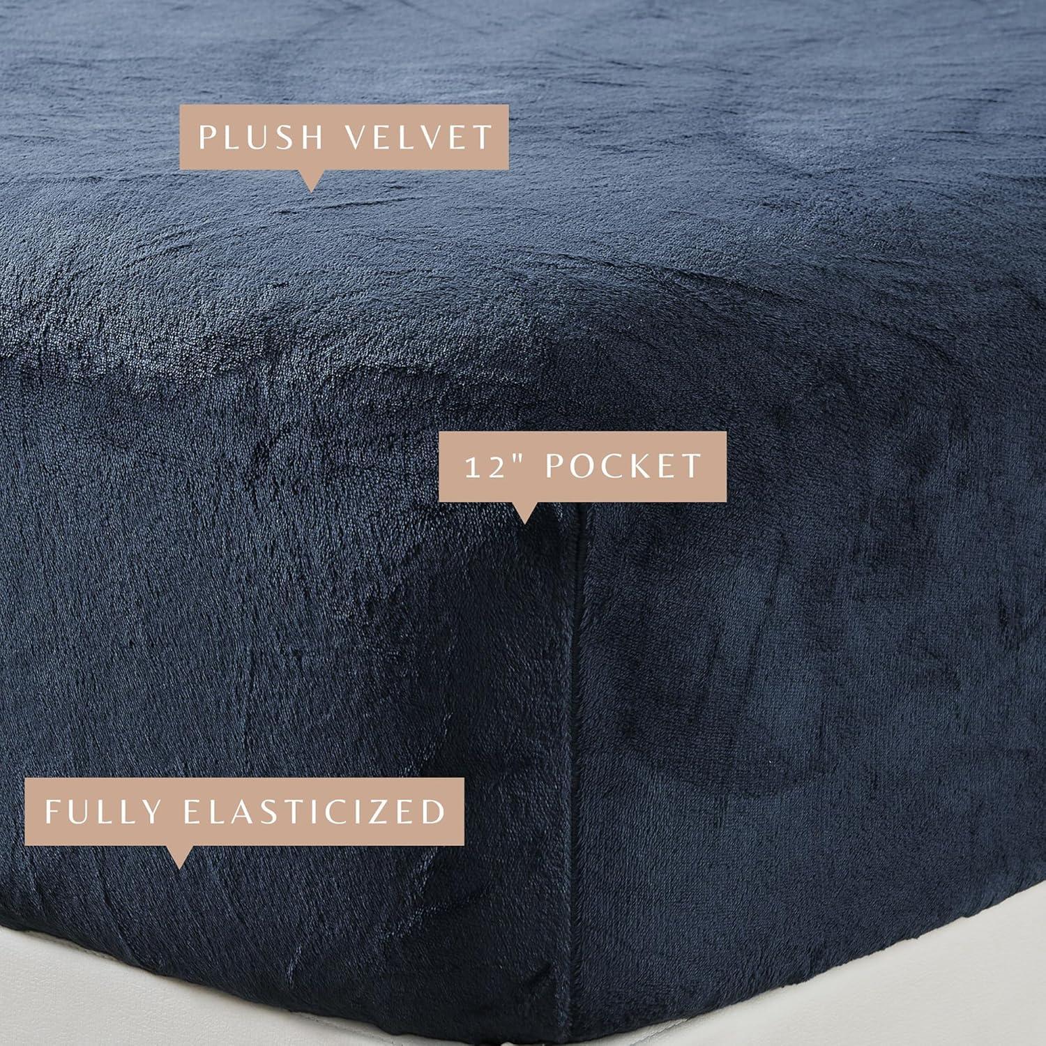 Great Bay Home Fitted Sheet - Ultra Soft Velvet Plush - California King, Denim Blue