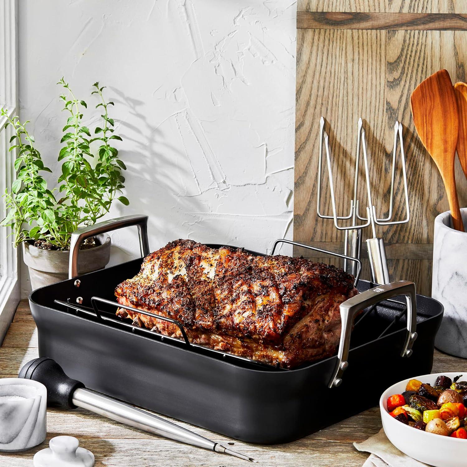 ZWILLING Motion Hard Anodized 16 x 14-inch Aluminum Nonstick Roaster Pan w/ Rack & Tools