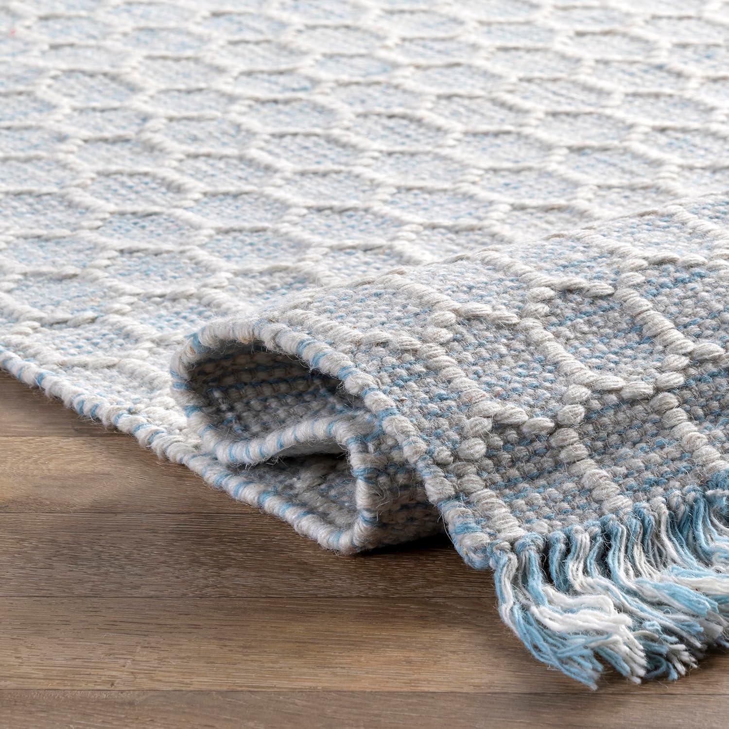 Nuloom Wylie Geometric 3x5 Wool Accent Indoor Area Rug for Living Room Bedroom Dining Room Entryway Kitchen, Baby Blue/Ivory