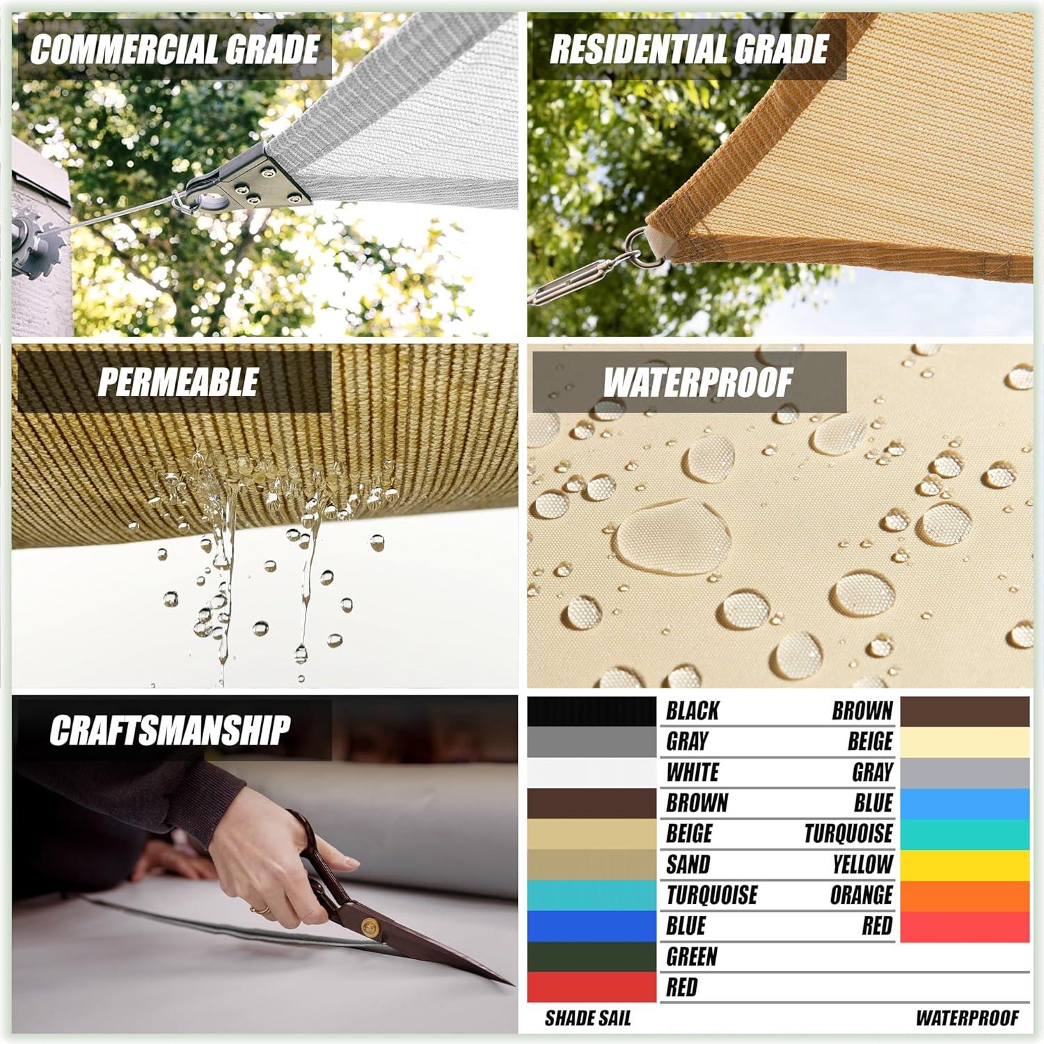 ColourTree 16' x 20' Grey Rectangle - CTAPR1620 Sun Shade Sail Canopy Mesh Fabric UV Block UPF50 - Commercial Heavy Duty - 190 GSM - 3 Years Warranty