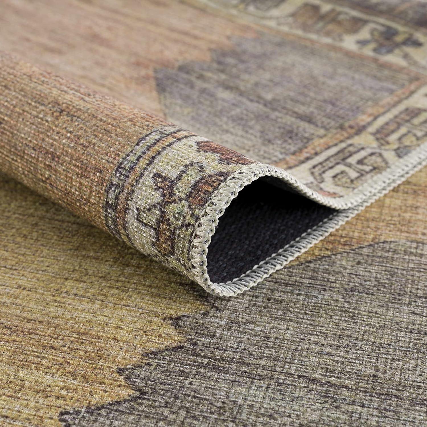 Boutique Rugs Medinah Boho Vintage Area Rug - Traditional Damask Floral Carpet for Living Room, Bedroom - Machine Washable - Dark Red, Camel, Dark Brown - 7'6" x 9'6" (8x10)