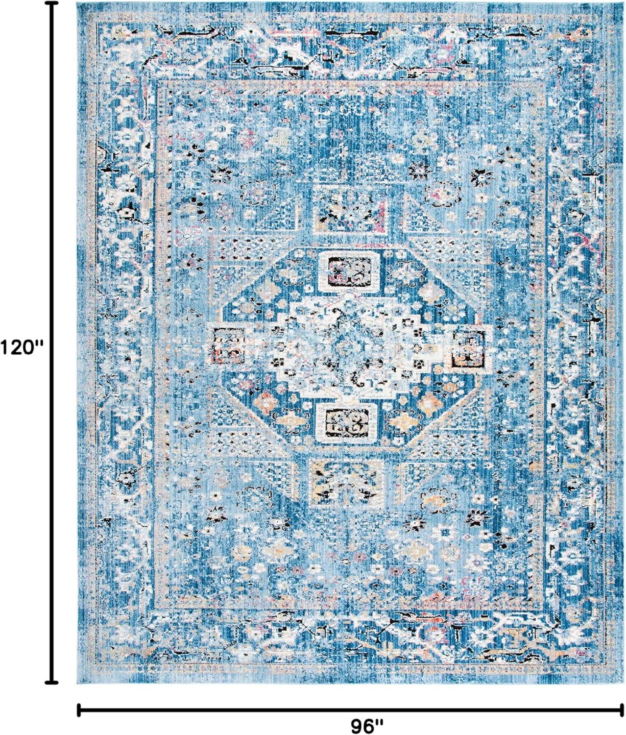 SAFAVIEH Bristol Margaret Oriental Polyester Area Rug, Blue/Light Grey, 8' x 10'