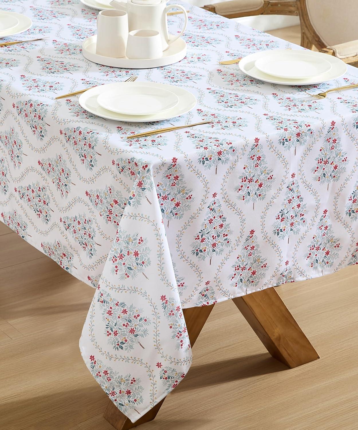 Laura Ashley Decorative Tablecloth, Wrinkle and Stain Resistant, Spillproof Water Repellent, Easy Care Washable Polyester Fabric for Dining, Kitchen, Holiday and Party, 70" Round, Tree Trellis