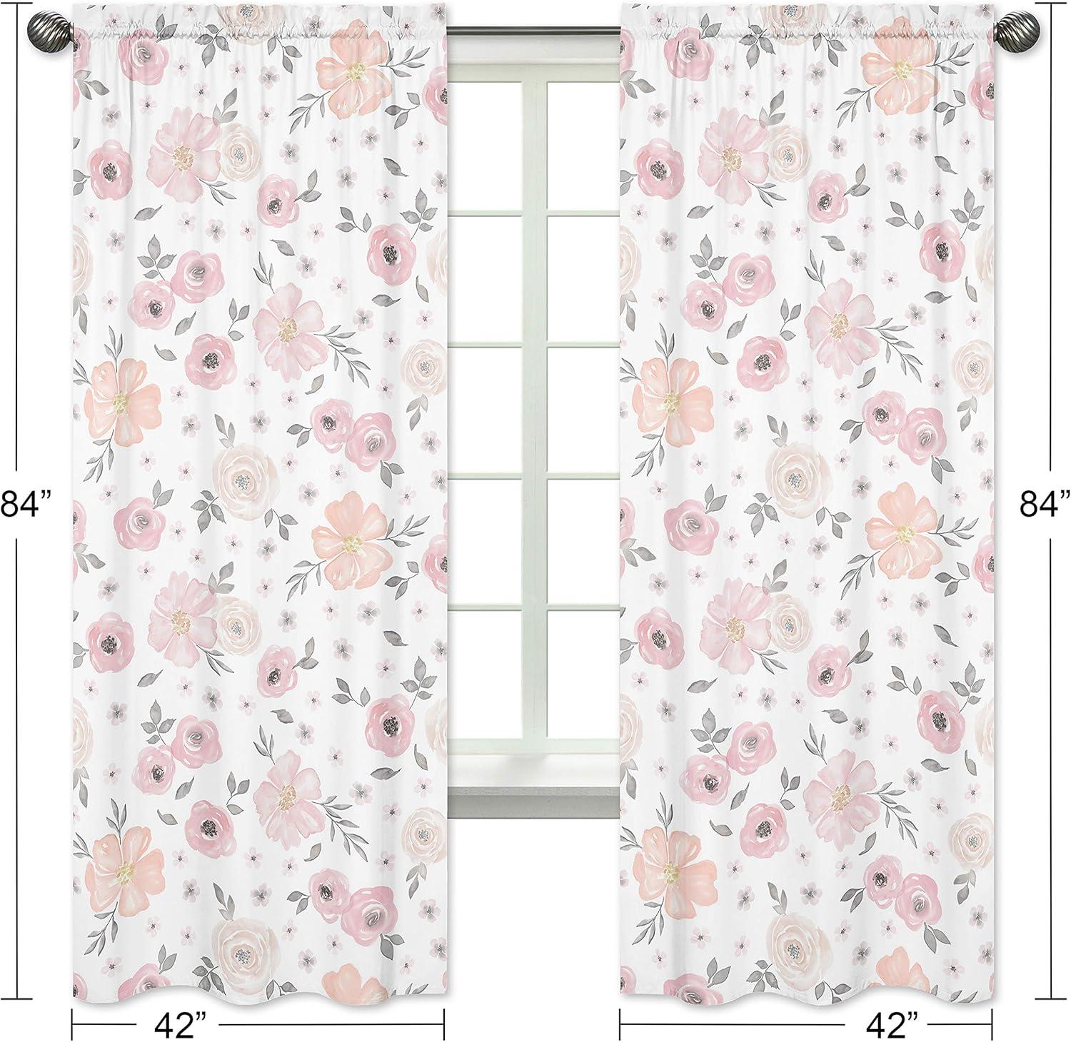 Watercolor Floral Semi-Sheer Rod Pocket Curtain Panels (Set of 2)