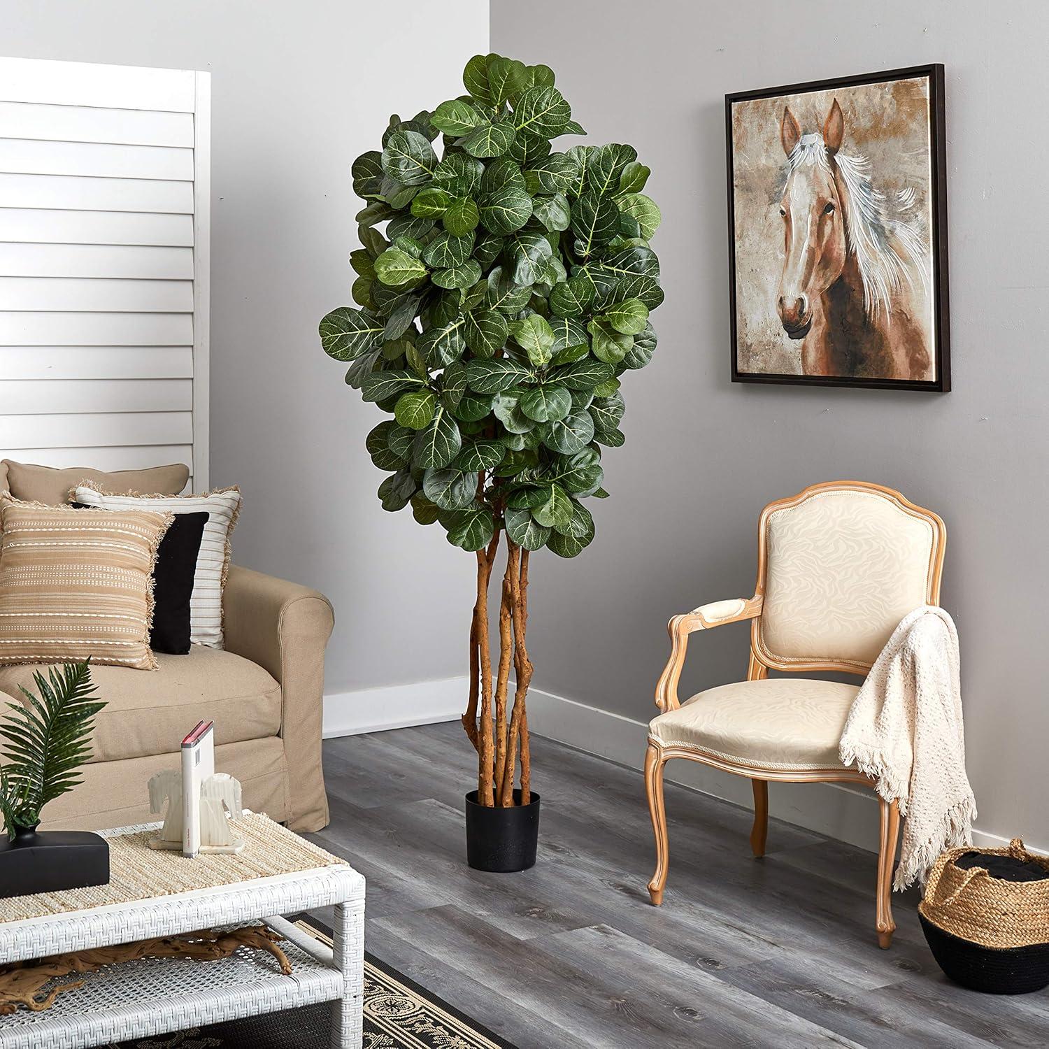 Nearly Natural 7’ Fiddle Leaf Fig Artificial Tree Beige Trunk