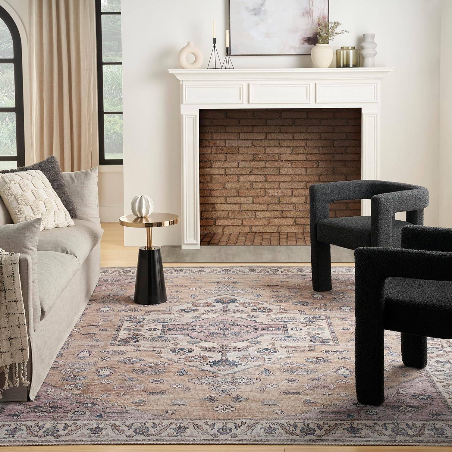 Nourison Washable Brilliance Medallion Indoor Rug Beige Multicolor 7'10" x 9'10"