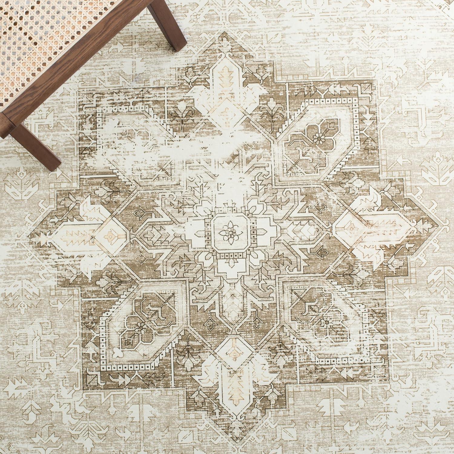 Tucson Vintage Persian TSN102 Power Loomed Machine Washable Skid-Resistant Indoor Area Rug - Sage/Ivory - 5'x5' - Safavieh