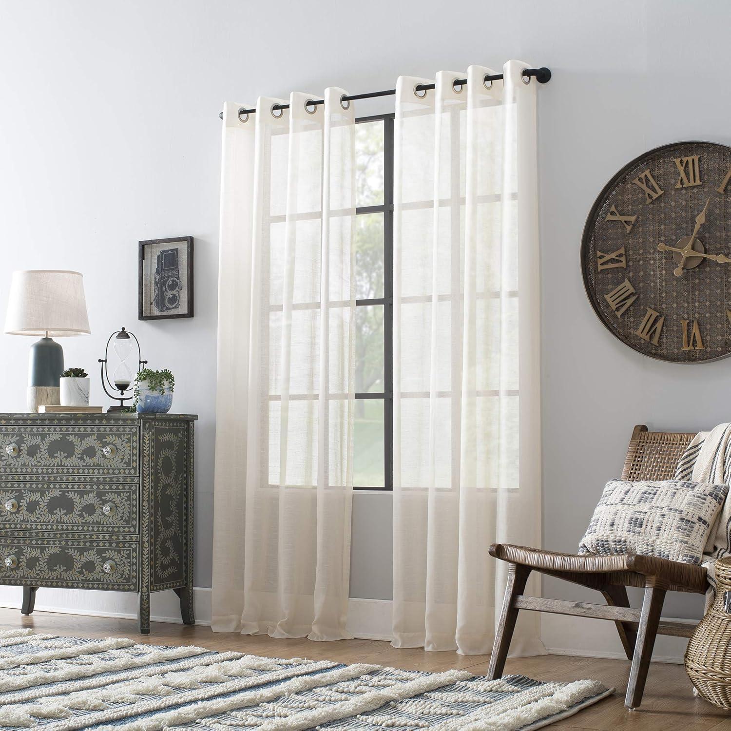 63"x52" Slub Textured Linen Blend Grommet Top Curtain Ivory - Archaeo: Light Filtering, Modern Indoor Panel