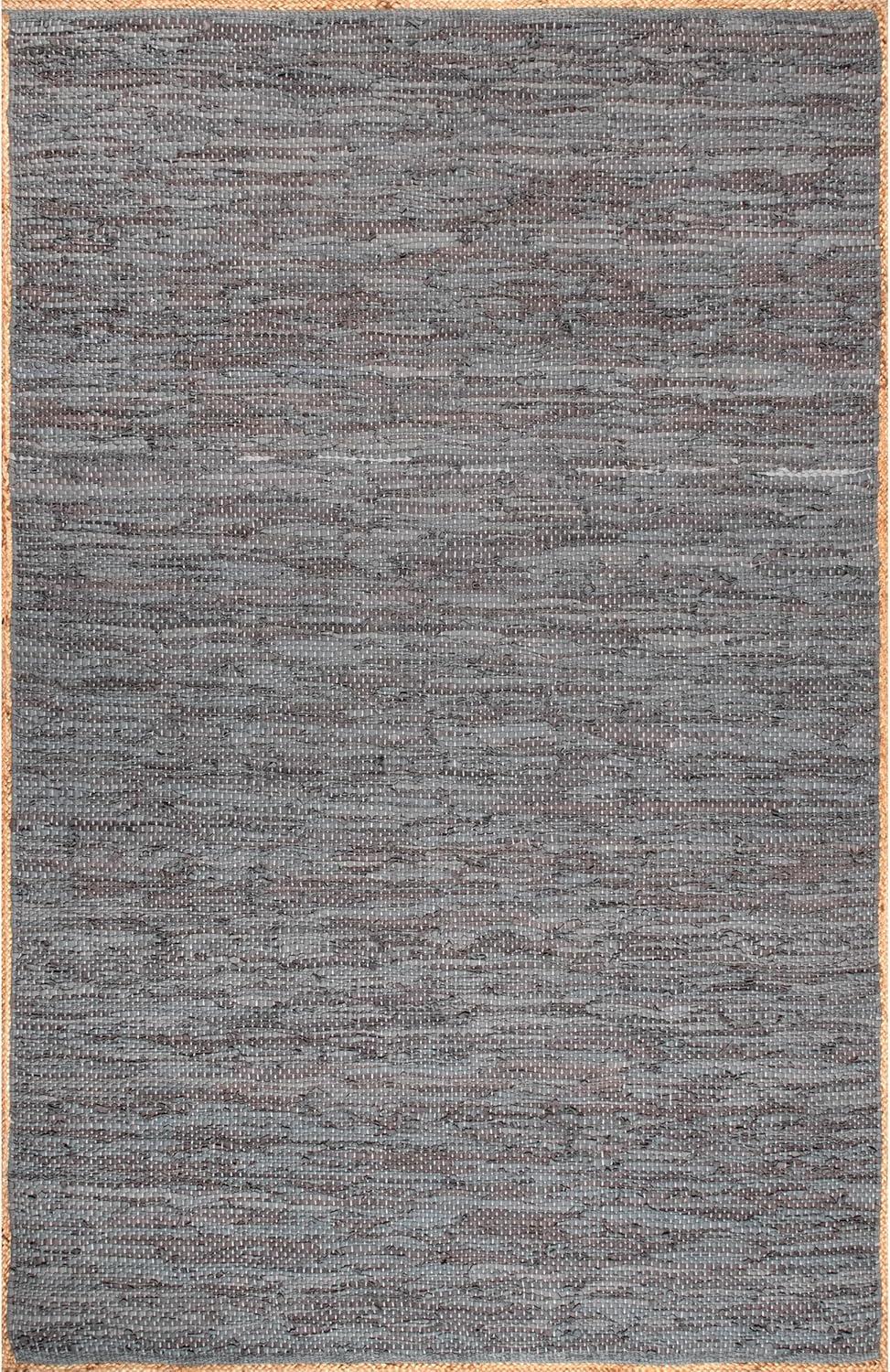 Handwoven Gray Leather & Hemp 4' x 6' Flatweave Area Rug