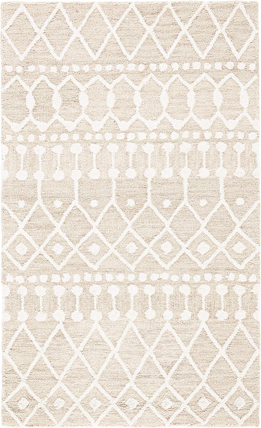 Ivory Square Tufted Wool Handmade Area Rug 62"