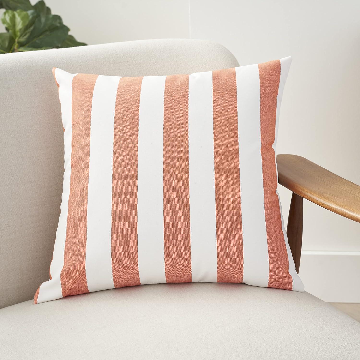 Coral Stripe Reversible 18" Square Outdoor Throw Pillow