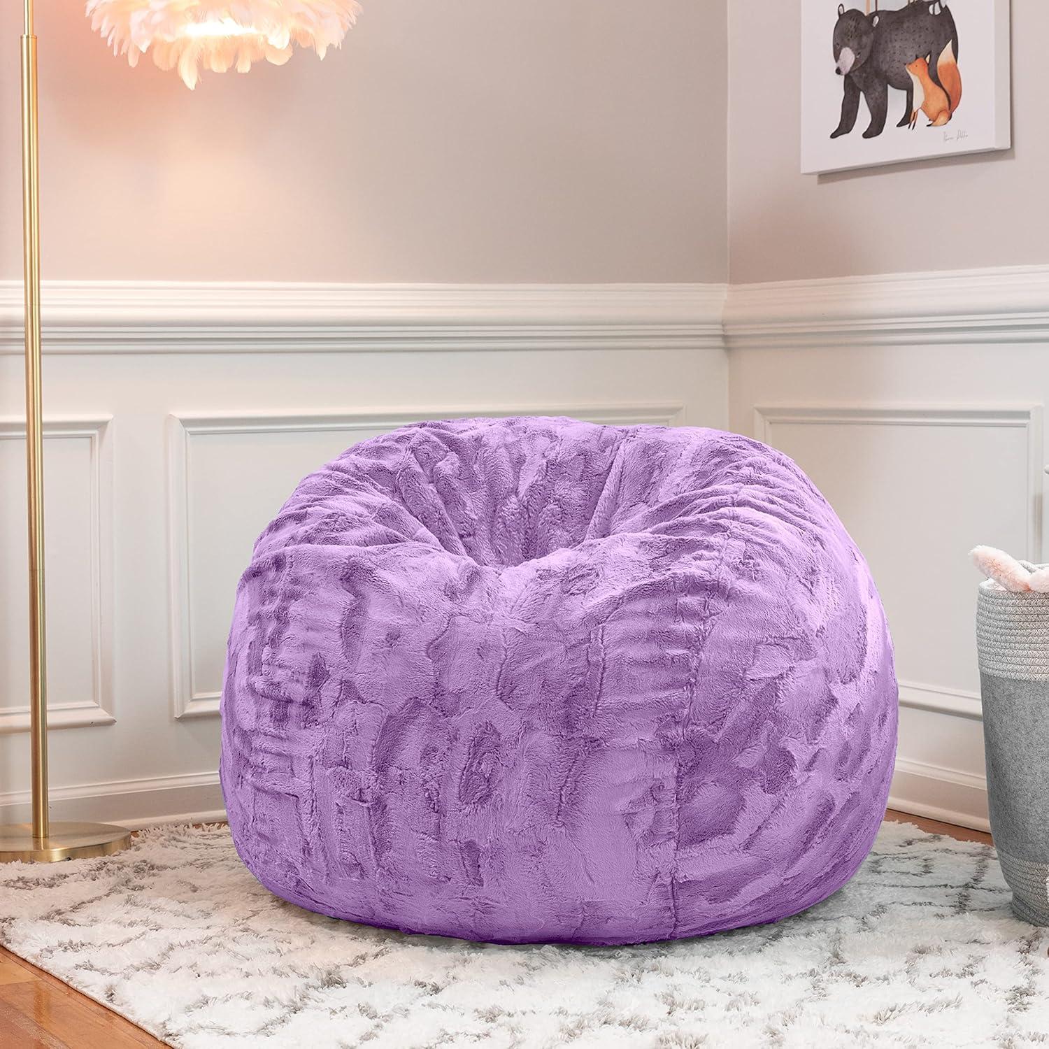 Saxx 3 Foot Kids Bean Bag Chair - Plush Faux Fur - Fun Colors