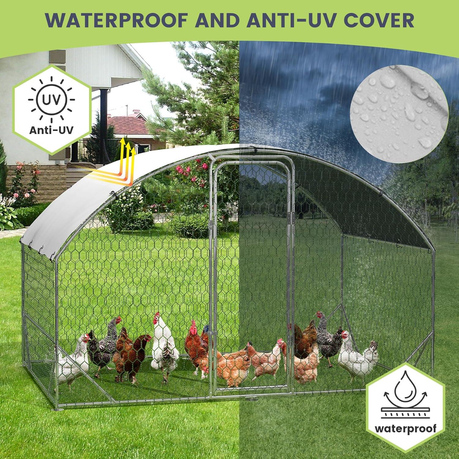 Large Metal Chicken Coop, Dome Chicken Coop with Upgrade Tri-Supporting, Chicken Run with Waterproof and Anti-UV Cover, Large Chicken Coop for Outdoor Duck Rabbit (13.1'L x 9.8'W x 6.5'H)