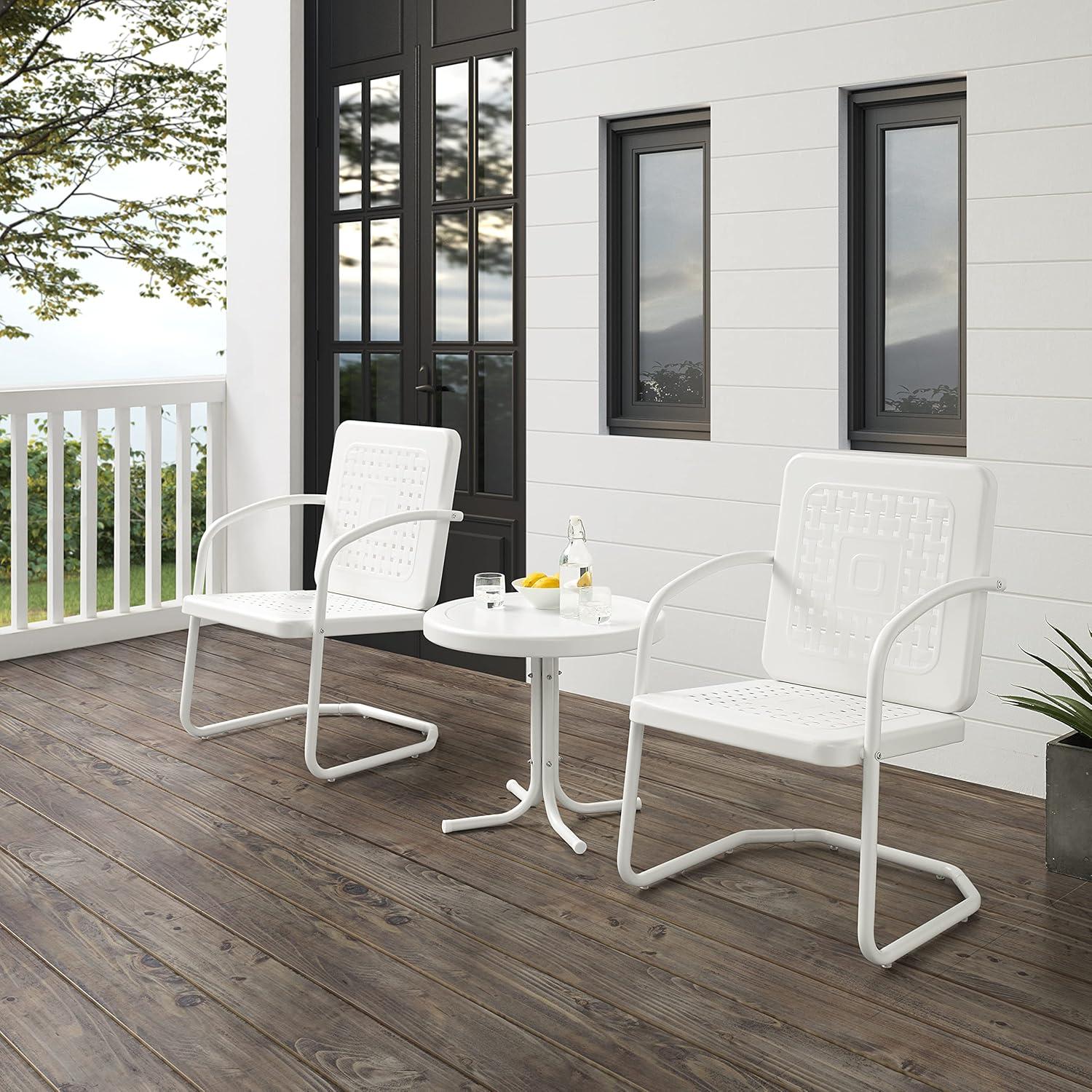 Hashtag Home Burley 3Pc Outdoor Chair Set White Gloss/White Satin - Side Table & 2 Chairs
