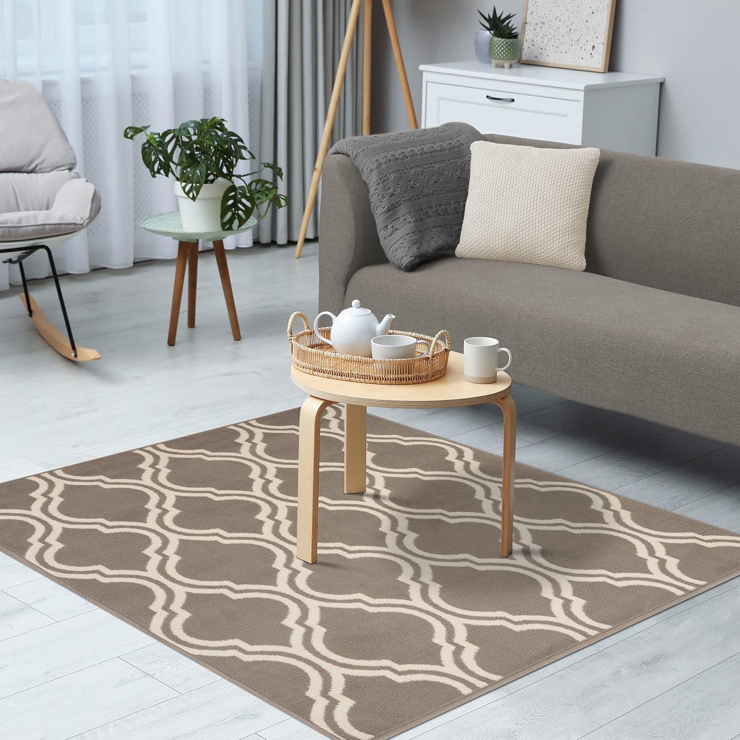 Elegant Gray Trellis 48" Synthetic Indoor Area Rug