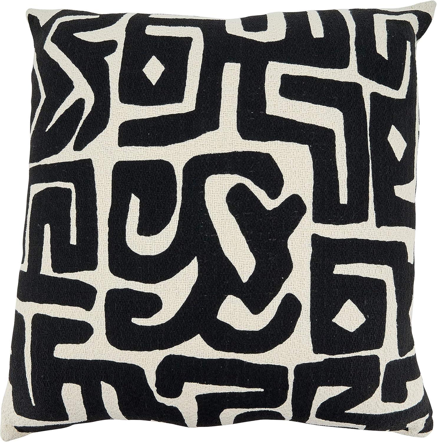 Black and White Cotton Kuba Cloth Throw Pillow Cover