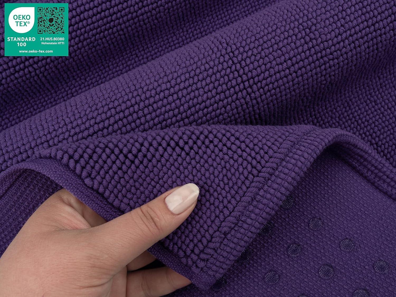 American Soft Linen 100% Cotton Bath Mat Rugs, 20x34 inches Slip Resistant Bottom Base Bath Mats for Bathroom, Purple