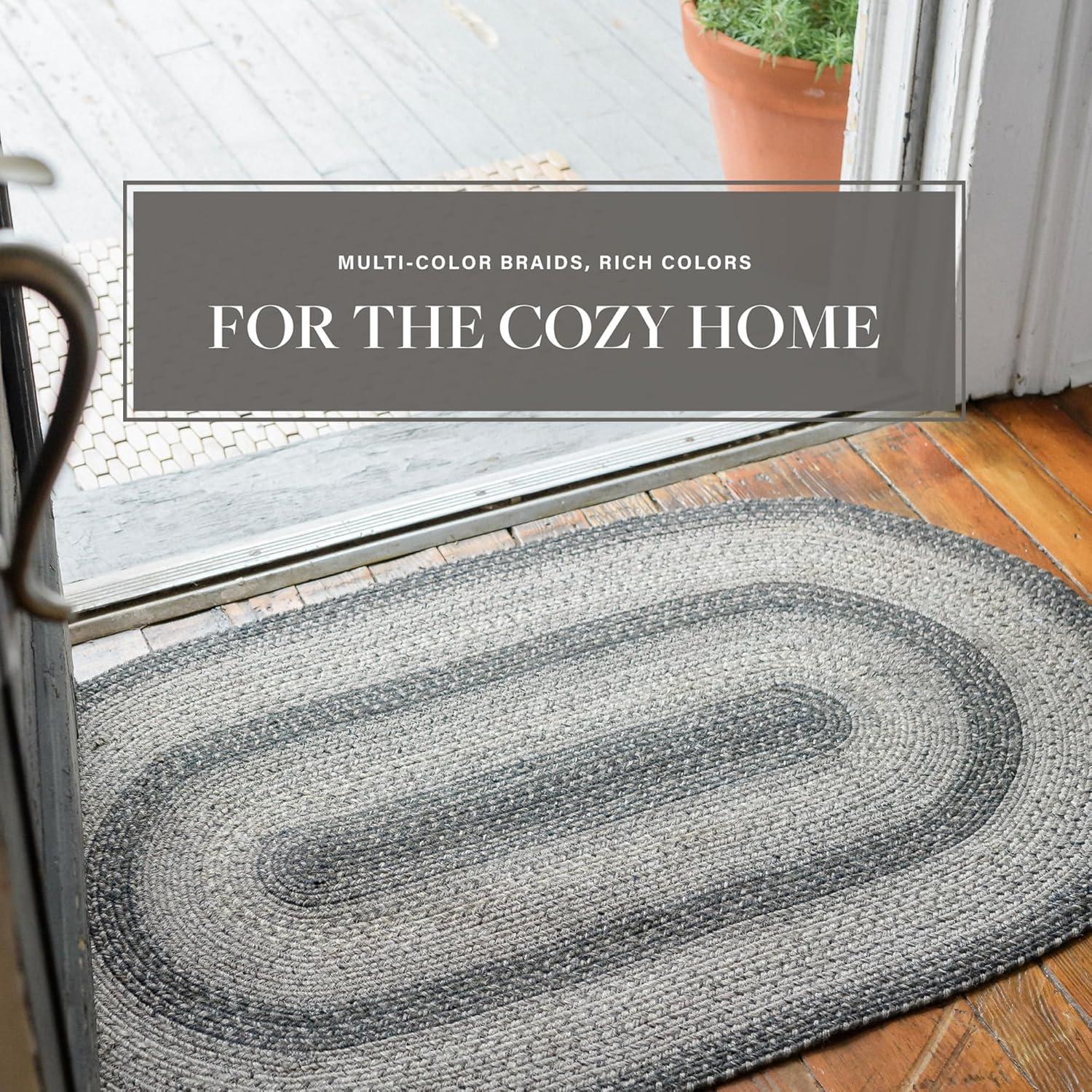 Homespice Flint Hill Gray Rectangular Braided Rugs 27x45 Small Kitchen Rug for a Rustic Charm