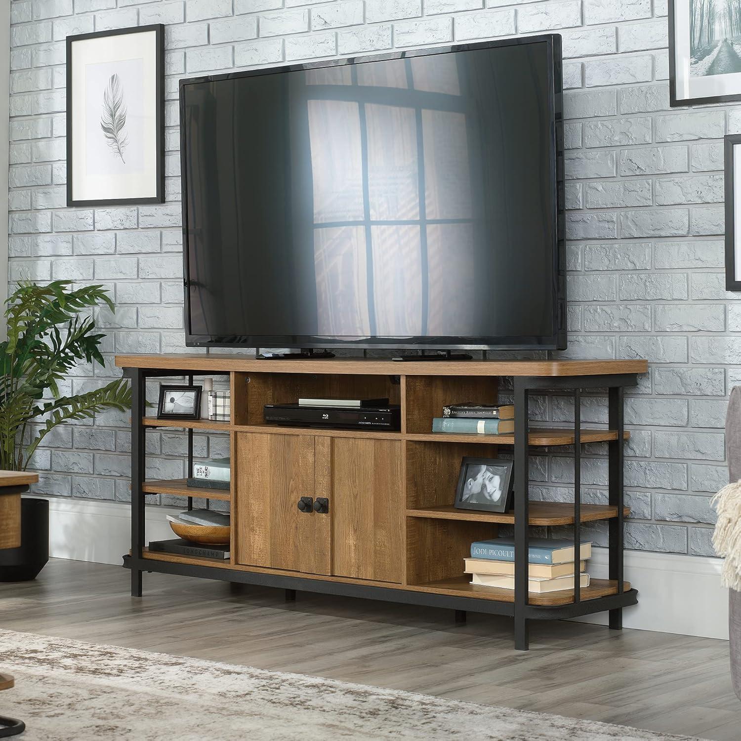 Sauder Station House TV Stand with Storage for TVs Up to 65", Etched Oak Finish