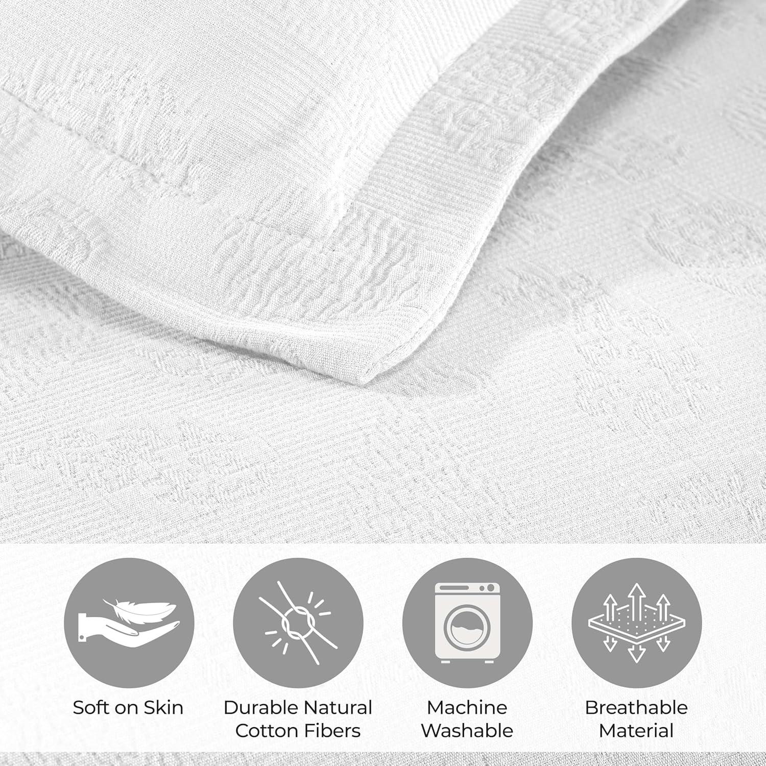 Superior Paisley Cotton Decorative Bedspread and Sham Set, King, White