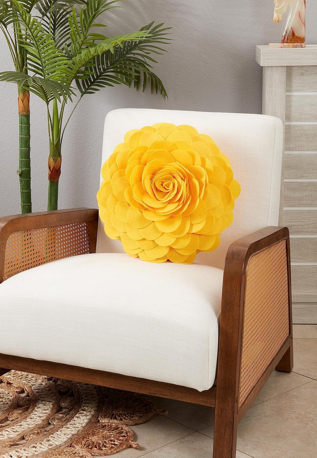 Flower Appliqued Felt Throw Pillow