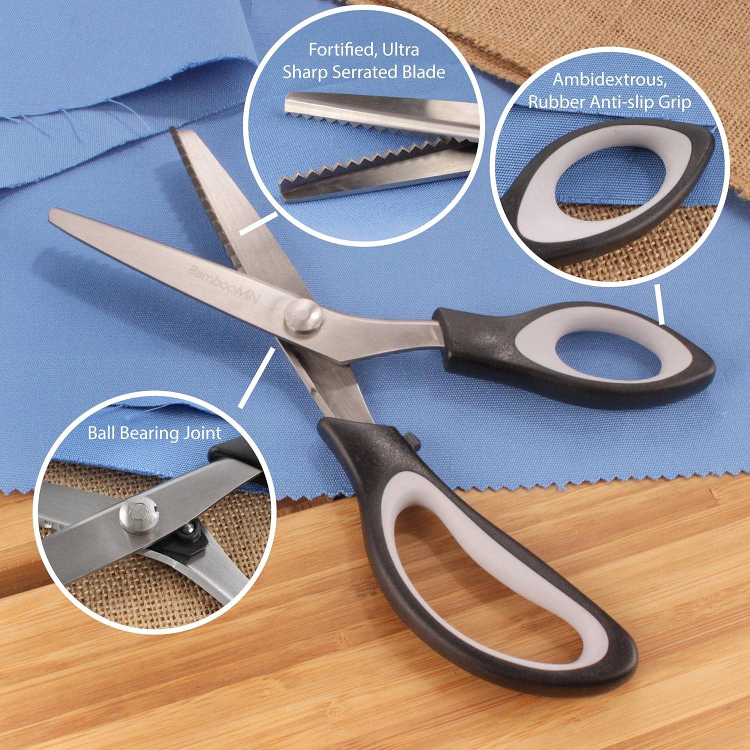 BambooMN Titanium Softgrip Scissors Set - Pinking, Sewing, Arts, Crafts, Office - 1 Set of 4 - Black