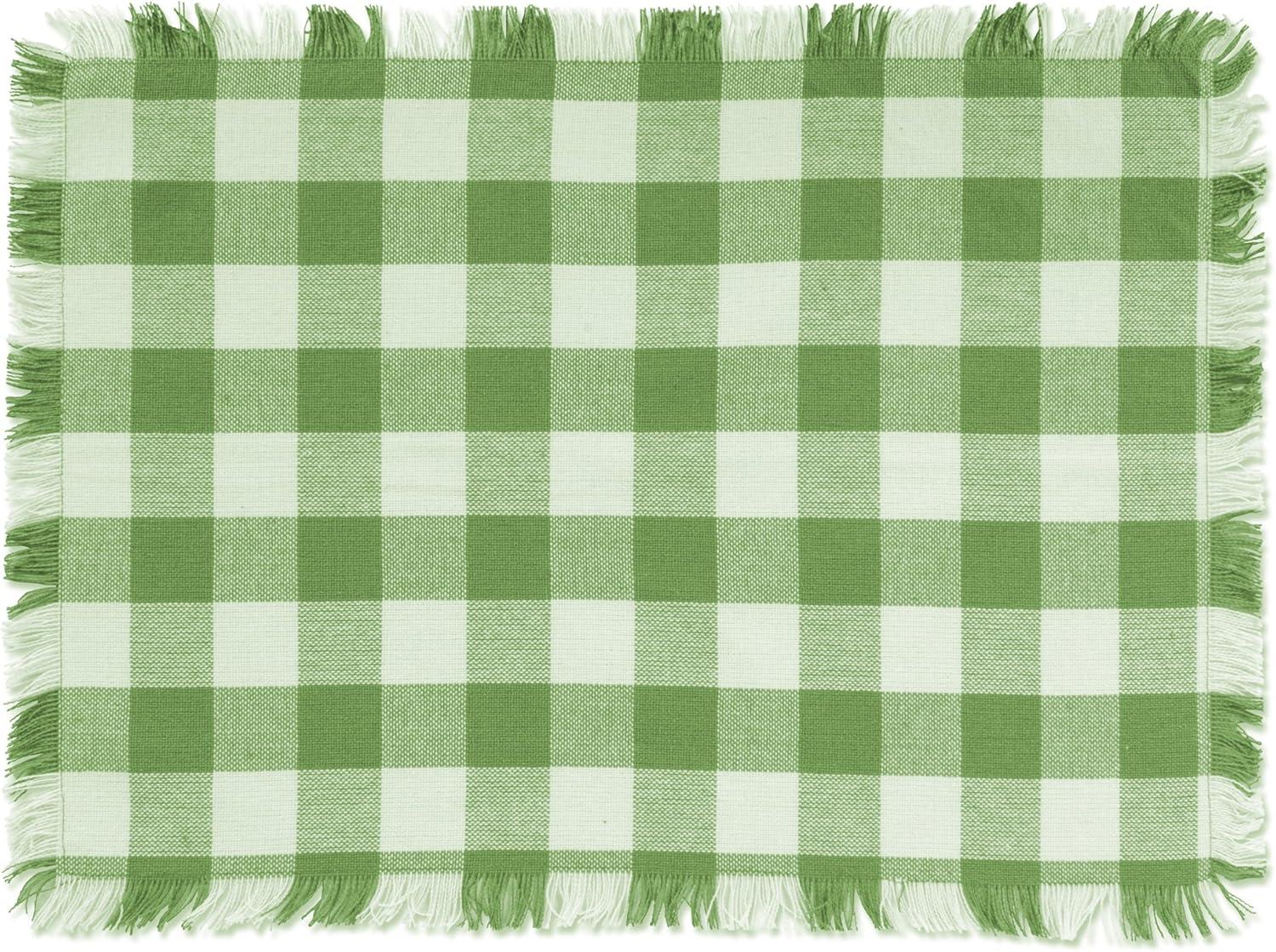 Design Imports Bark Brown Heavyweight Check Fringed Placemat Set/6