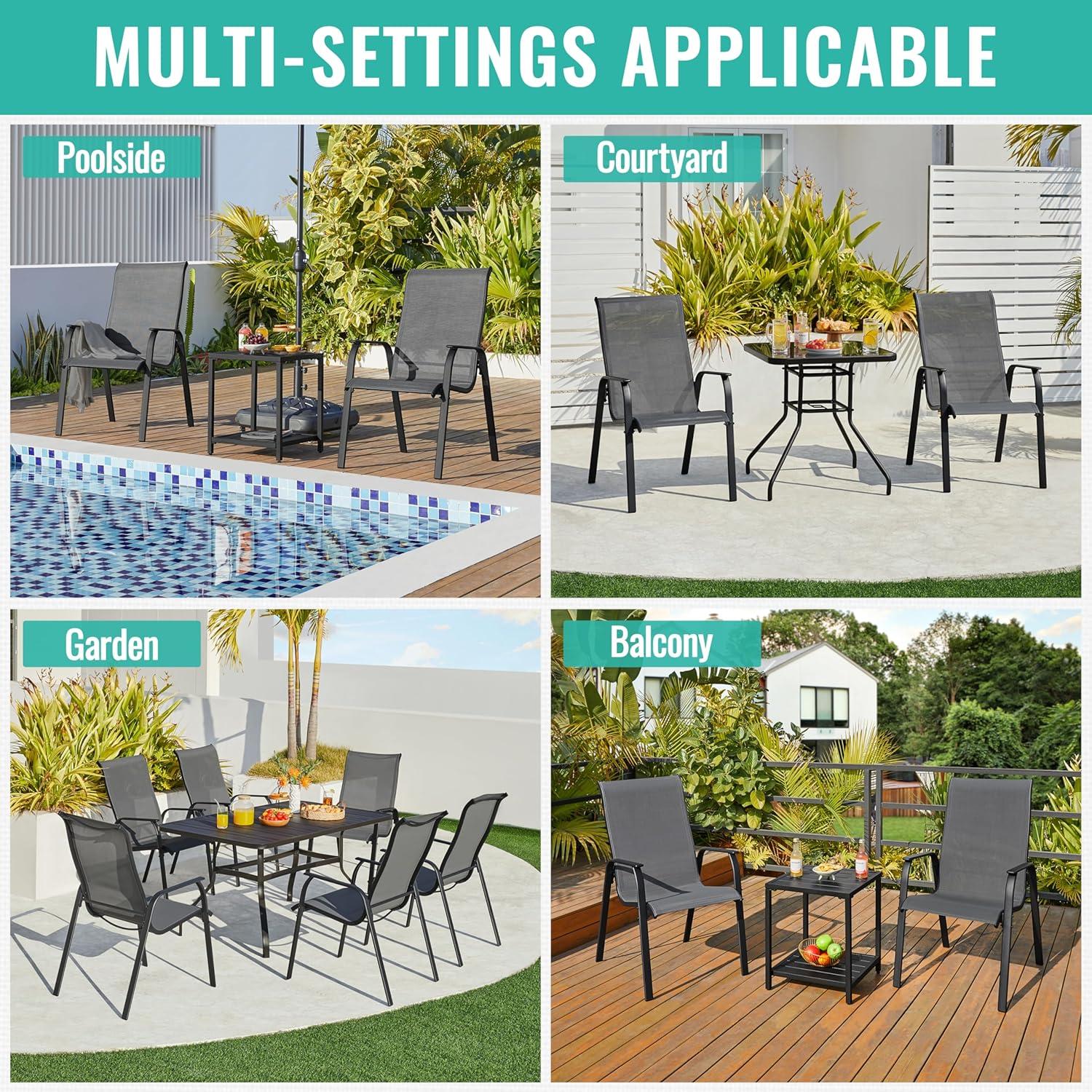 Yaheetech Set of 2 Outdoor Texteline Stackable Dining Chairs with Backrest/ Armrests for Garden, Lawn, Porch, Backyard Pool, Gray