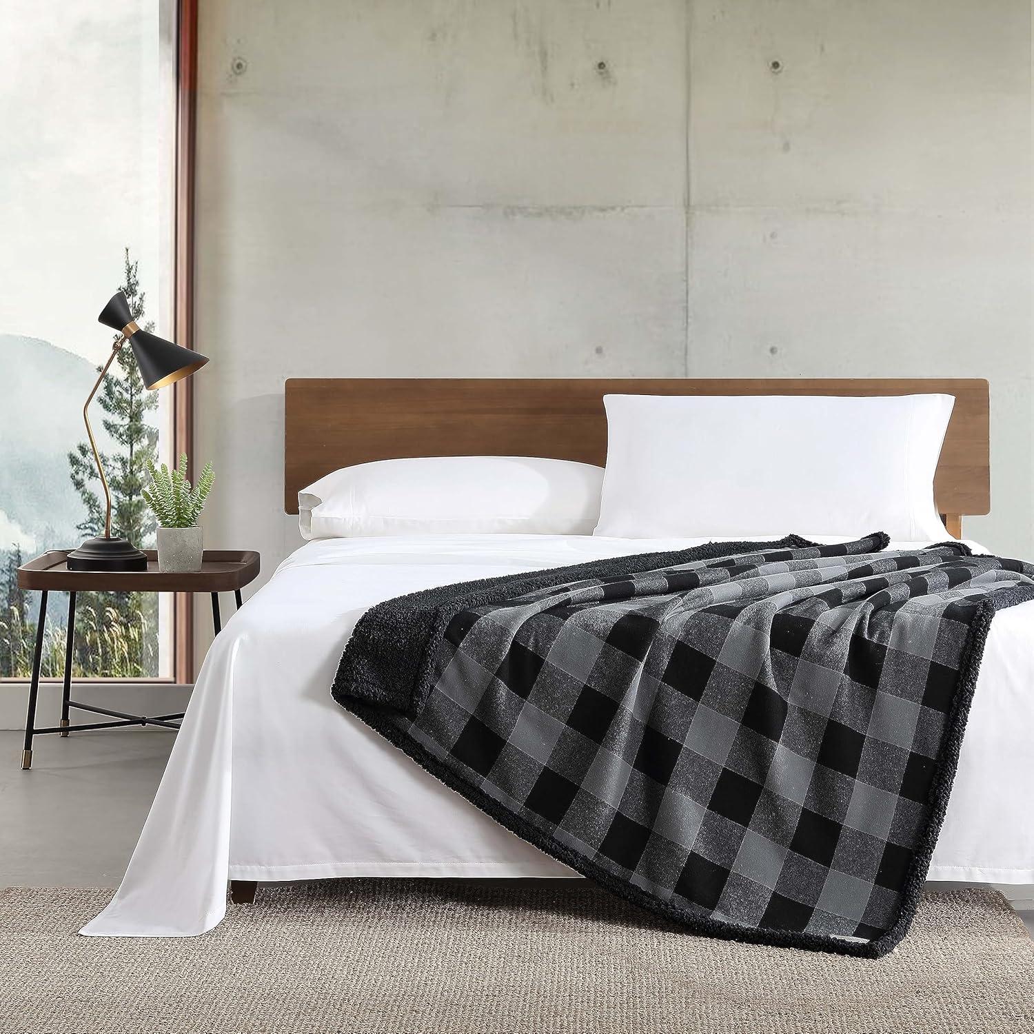 Eddie Bauer Eddie Bauer Cabin Plaid Flannel/Sherpa Throw Blanket